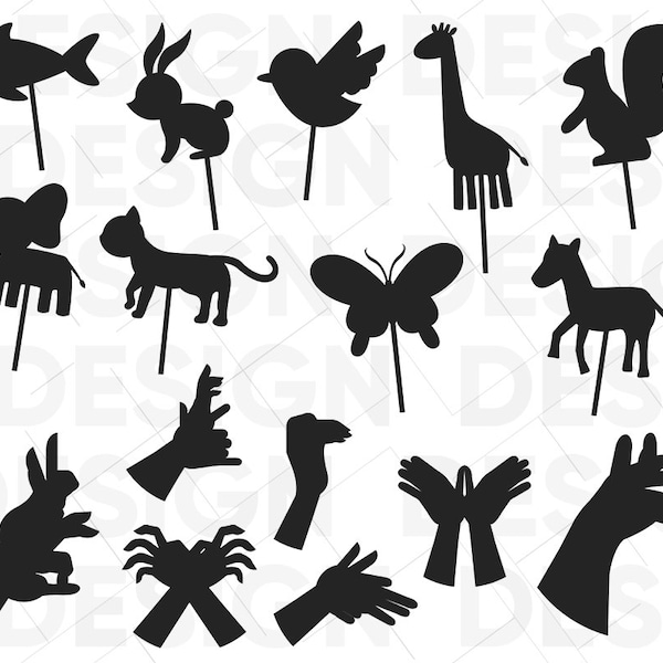 16 Puppets svg bundle, puppets animals heads shadow, puppets silhouette, toys svg, puppet theater, vinyl, stencil, vector, decal svg, cut