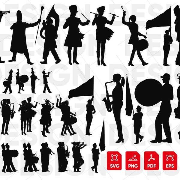 20 Marching Band SVG, Marching Band Silhouette, Marching Band Icon, Marching Band Illustration, Marching Band Player Clipart