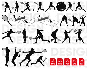 24 Tennis Silhouette, Tennis SVG, Tennis Racket Svg, Tennis Court Svg, Tennis Svg Template, Tennis Vector, Tennis Clipart, Tennis Cricut