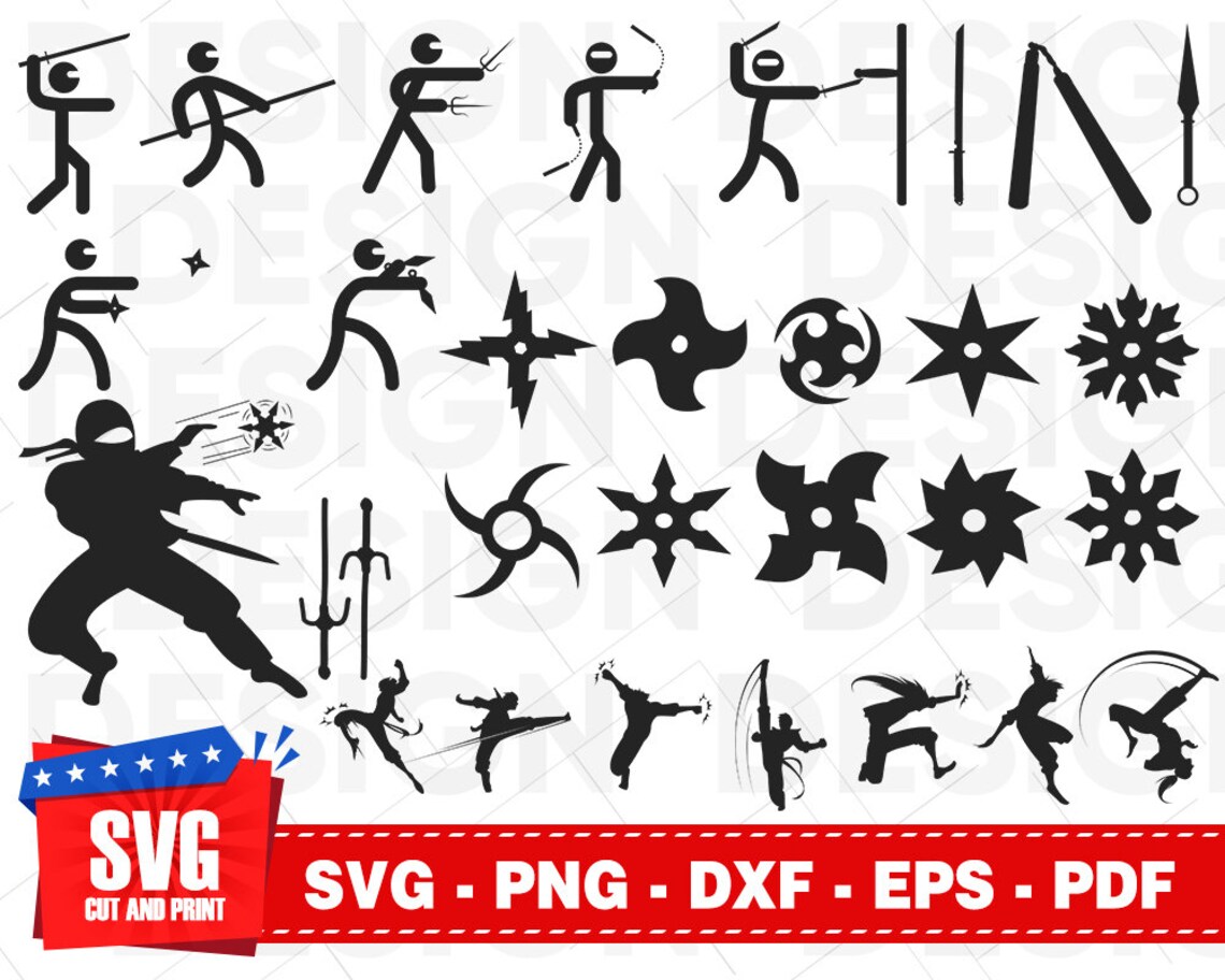 30 Ninja Svg Samurai Svg Karate Svg Ninja Silhouette Ninja - Etsy