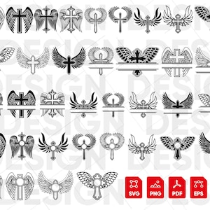 36 Cross with Wings SVG Bundle, Cross with Wings cricut, Cross with Wings monogram, Cross with Wings  png, Cross with Wings  vector