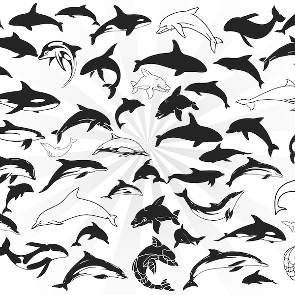 56 DOLPHINS svg, dolphin tattoo, fish svg, ocean svg, animals svg, marine svg, aqua svg, dolphin mandala svg, dolphins vector silhouette svg