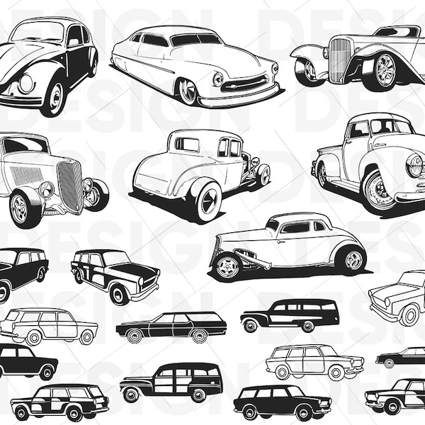 20 Classic station wagon svg, car svg, hatchback, limousine, clipart, decal, stencil, vinyl, cut file, image silhouette, eps, dxf, cricut