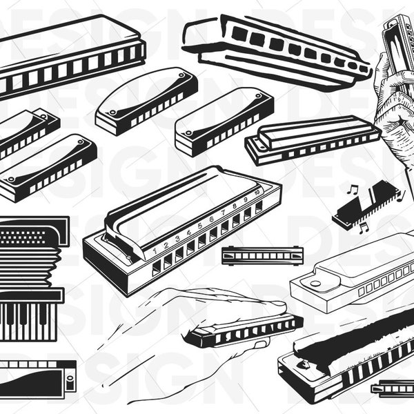 17 Harmonica svg, Harmonica dxf, mélodie svg, musique svg, instrument svg, symphonie, jazz, chanson, comédie musicale, violon, jazz bleu, fichiers svg