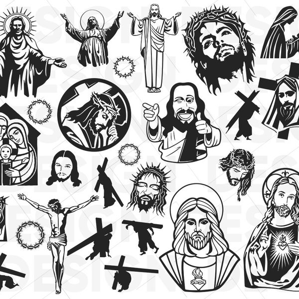 29 Jesus svg bundle, christ svg, god svg, jesus silhouette, christian svg, religious svg, bible svg, cross svg, jesus head svg, church dxf