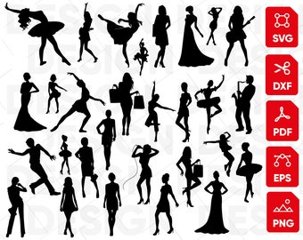 29 Lady svg, femme svg, fille svg, femme silhouette svg, dance svg, cricut, clipart, pochoir, fichiers vinyle coupés, fer sur fichiers, svg, png, ep