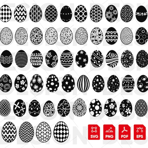 70 Easter Eggs SVG, Easter Eggs Silhouette, Easter Egg Clipart, Easter Egg Bundle, Easter Egg Png, Easter Egg Vector, Easter Egg print