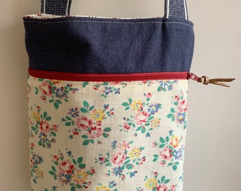 Flower canvas messenger bag Vintage Floral Pattern with Viburnum Flowers and Shrubs Seasonal Bohemian Design canvas beach bag Blue White 16x18-13 