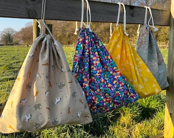 Cotton Drawstring Laundry Bag: Travel Project Bag, Colorful Prints