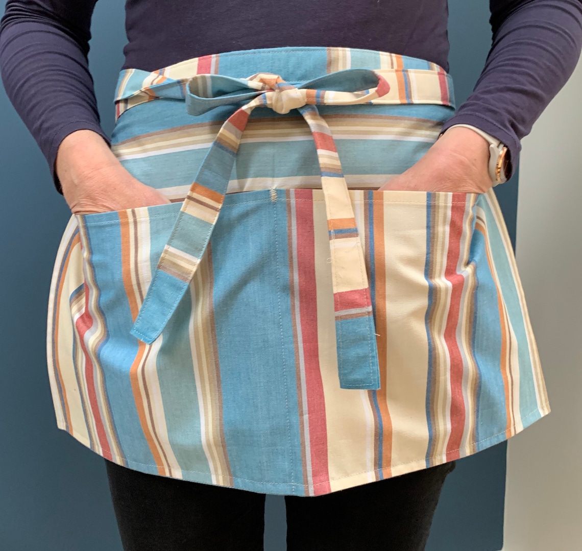 Coastal stripe Half apron with pockets Etsy