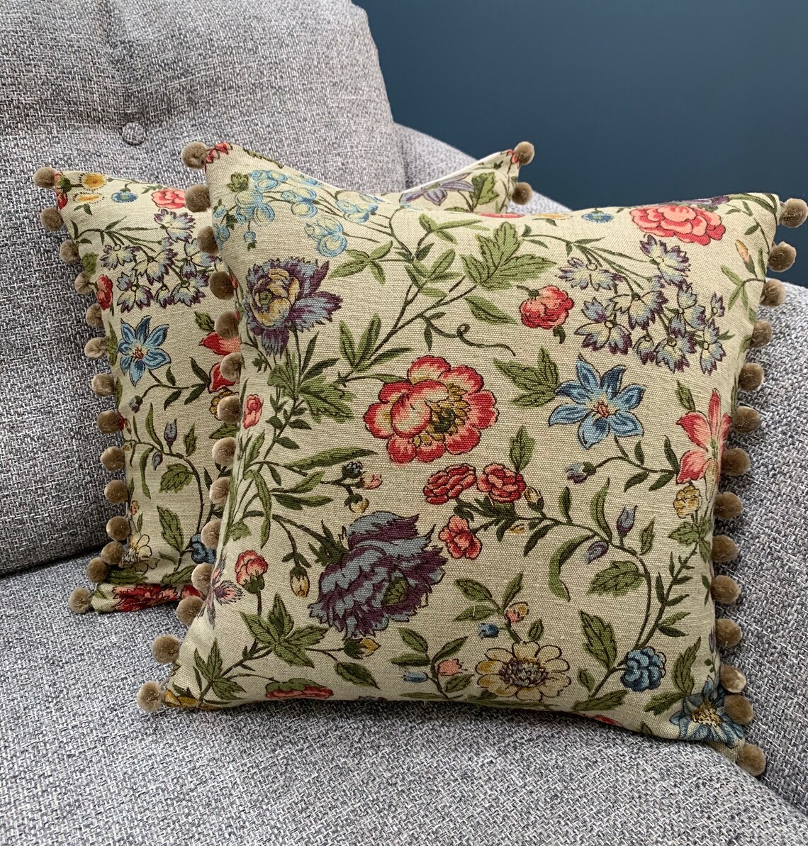 Vintage floral linen cushion cover Etsy