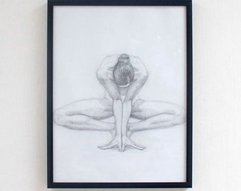 Pencil drawing Gymnastics Wall art Body drawing Black White Picture Modern On the shelf Woman drawing Gymnast drawing Flexible woman Dynamic