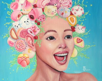 PRINT “Matcha” on photo paper by Tetiana Bogdanova, Portrait of a girl with desserts