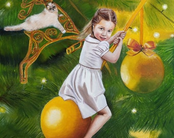 Oil painting «Christmas dream», Irina Bogdanova, artist from Ukraine, magic, Charlotte of Cambridge, Princess, Christmas toys, fairy tale