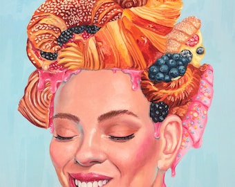 PRINT “Croissant” on photo paper by Tetiana Bogdanova, Portrait of a girl with desserts