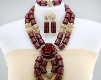 African fashion jewelry set, bead necklace Nigeria bridal jewelry set ,bride jewelry set