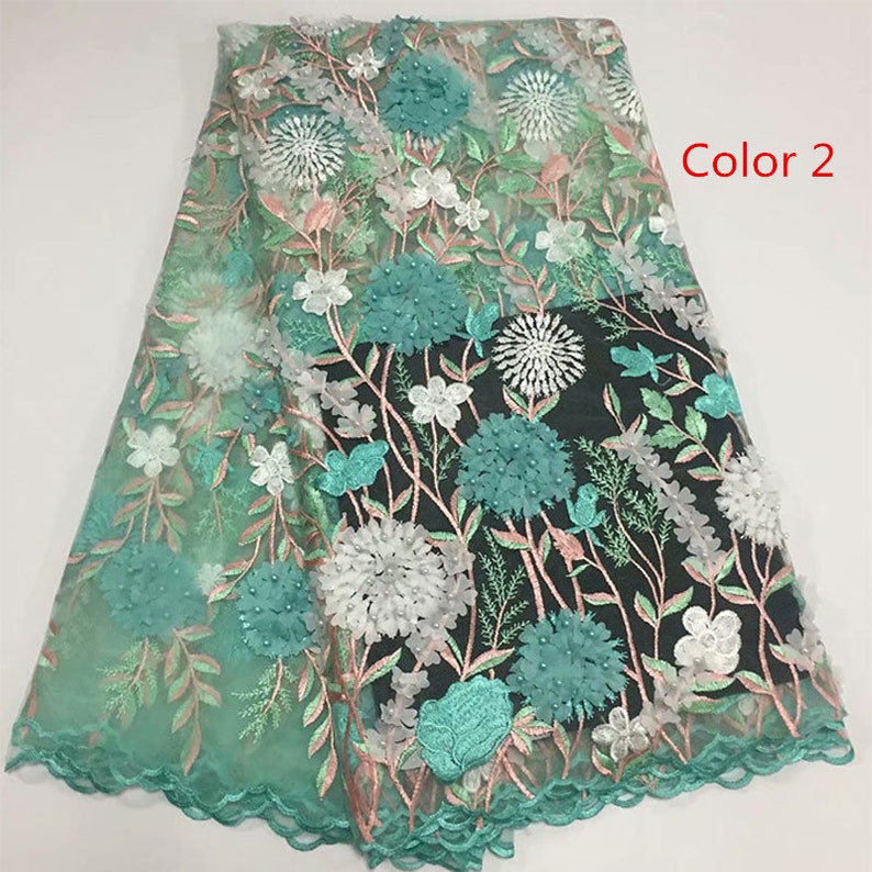 5 yardslot French lace fabric for wedding High quality bridal lace fabric in 3D flower embroidery lace