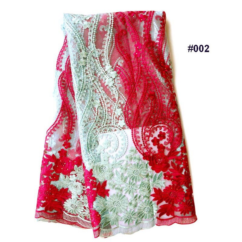 Red with black African Lace Fabric Tulle African French Lace 5 yardslot for african party dress