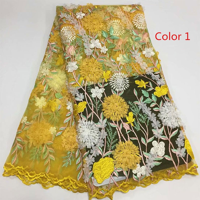 5 yardslot French lace fabric for wedding High quality bridal lace fabric in 3D flower embroidery lace