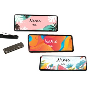 Personalised Bright Designs Name Badge Work Badges Magnet or Pin Back Custom printed Tag Various Sizes