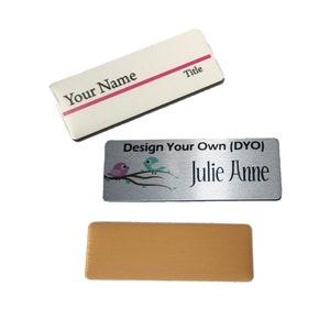 Personalised Budget Name Badge Work 8cmx3cm Badges Magnet or Pin Back Custom printed Tag