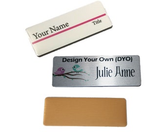 Personalised Budget Name Badge Work 8cmx3cm Badges Magnet or Pin Back Custom printed Tag
