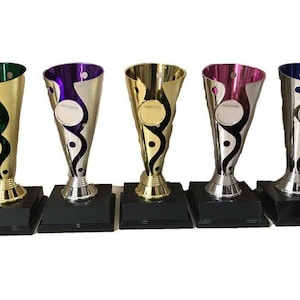 Carnival Trophy Sport Cup Blue Green Purple Gold Colour 155mm nameplate or logo custom printed