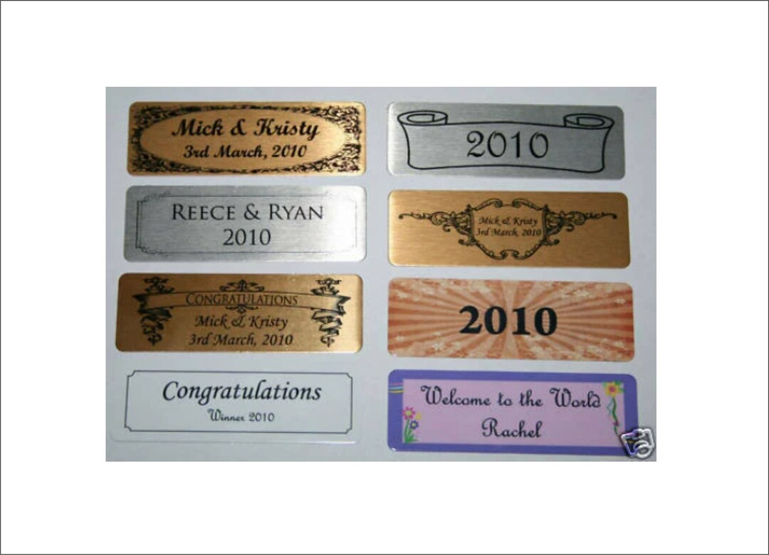 Self Adhesive NAME PLATE Nameplate PRINTED 7.6 X 2.5cm Trophy Photo