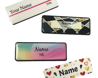 Personalised Pattern Name badge Pin or magnet back custom print Staff ID tag, Custom placement badge