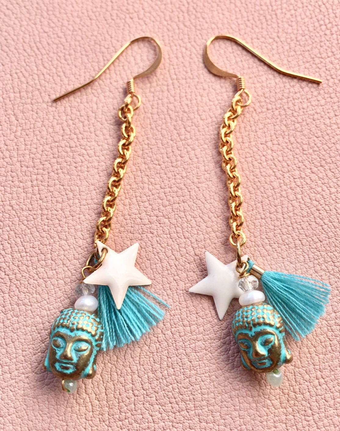 Gold Metal Chain Earrings Little Buddha With Star Boho - Etsy UK