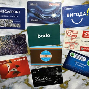 Cartões de desconto de plástico colecionáveis da Ucrânia, cartões-presente de supermercado com validade expirada, apenas para coleção, conjunto de 10 da sua escolha, Mix nº 1