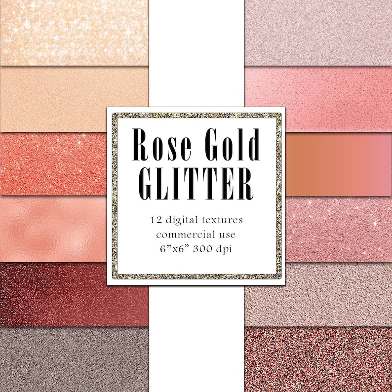 Rose Gold Glitter Paper Pack Digital Paper Glitter Texture Blush Foil for Scrapbook Card Making Decoupage Shine Pattern Background Pink Foil