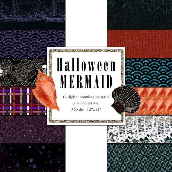 Halloween Digital Wave Pattern Watercolor Shell Background Etsy