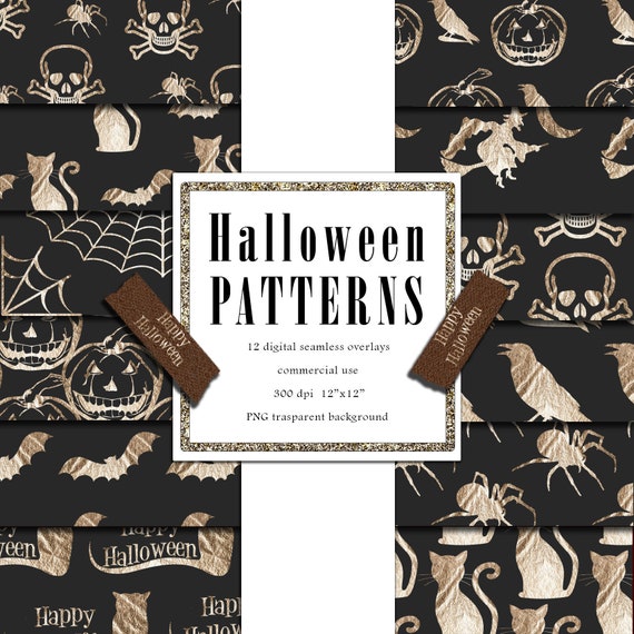 Halloween Pattern Overlays Pumpkin Illustration Skull Clip Etsy