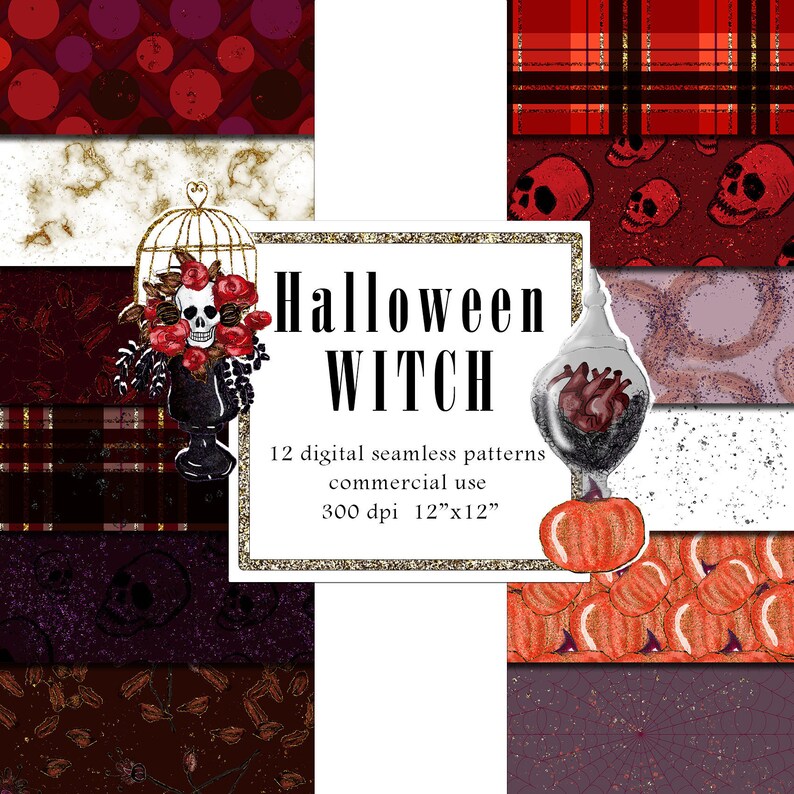 Halloween Basic Digital Paper Cobweb Pattern Glitter Skull Etsy