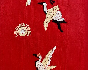 Hand Embroidery Art: Birds in Flight handmade embroidery on Silk