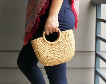 Natural Basket Handmade Straw bag  Water  Hyacinth Bag Woven Bag  Sea Grass Bag Beach Bag top handle bag Small Size