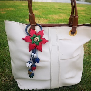 Leather Flower, Leather Purse Charm, Keychain Leather Flowers