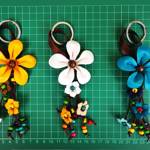 Leather Flower Leather Purse Charm Keychain Leather Flowers Etsy