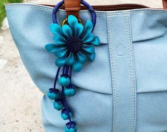Leather Flower, Leather Purse Charm, Keychain Leather Flowers