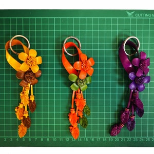 Leather Flower, Leather purse charm, Keychain leather flowers