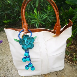 Leather Flower, Leather Purse Charm, Keychain Leather Flowers