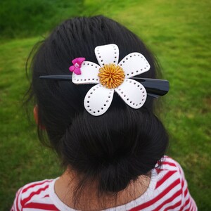 White Leather Flower, Leather flowers Leather Hair clip Leather flower comb clip & bun holder in White #0122