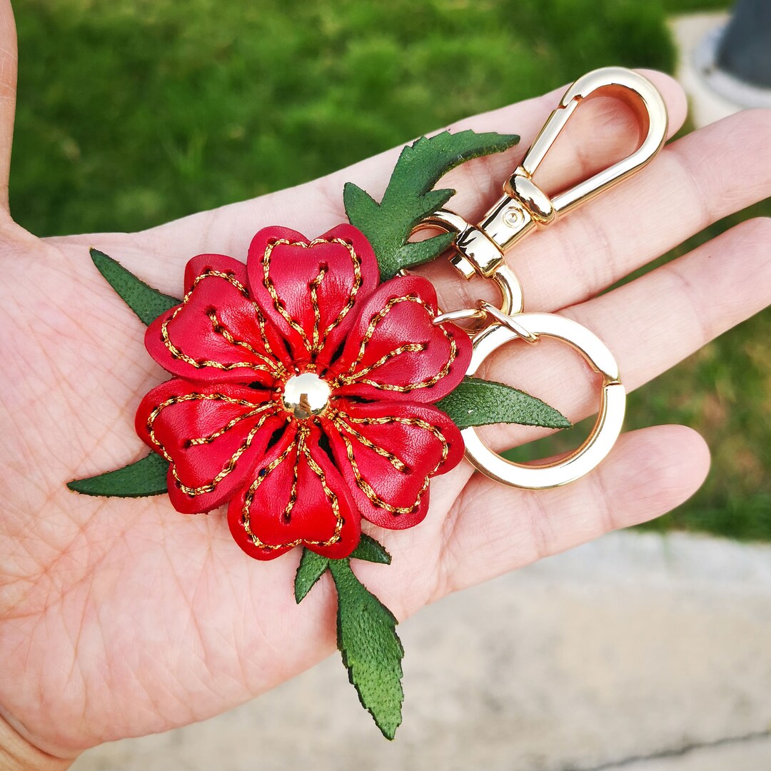 Red Leather Flower, Leather Purse Charm, Keychain Leather Flowers - Etsy