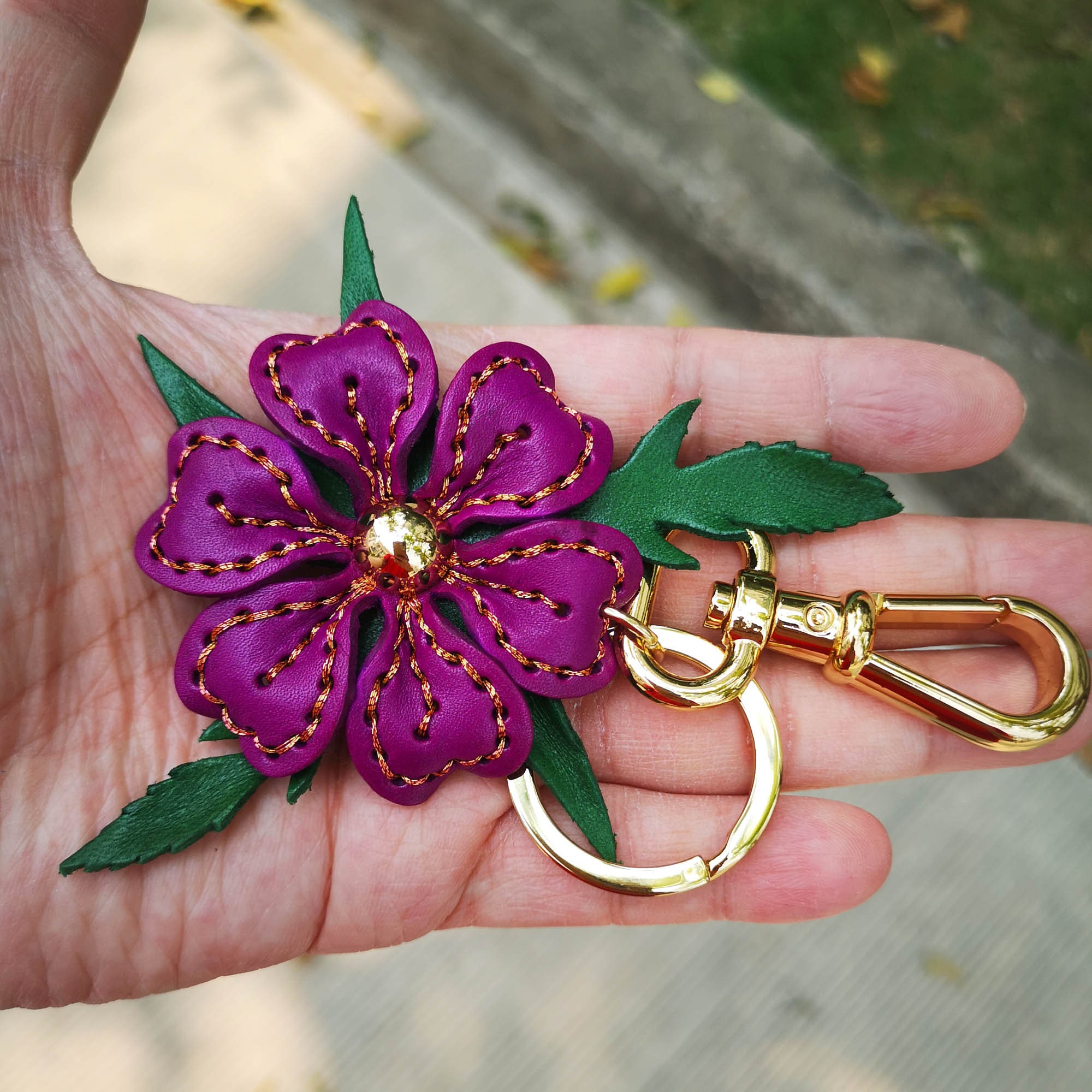 Purple Rose Flower Charm Zipper Pull & Keychain Add On Clip!!