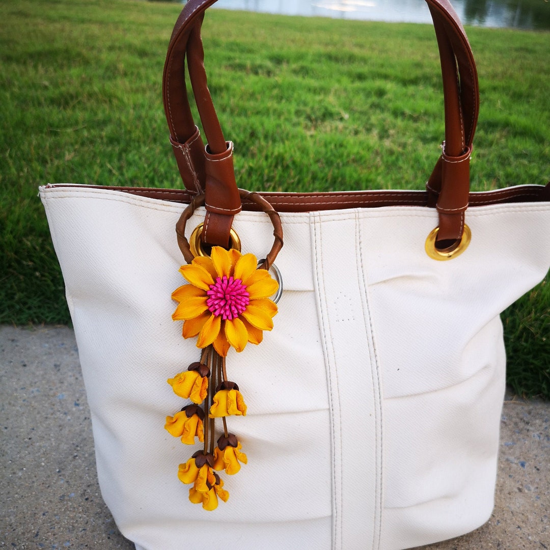 Yellow Leather Flower, Leather Purse Charm, Keychain Leather Flowers - Etsy