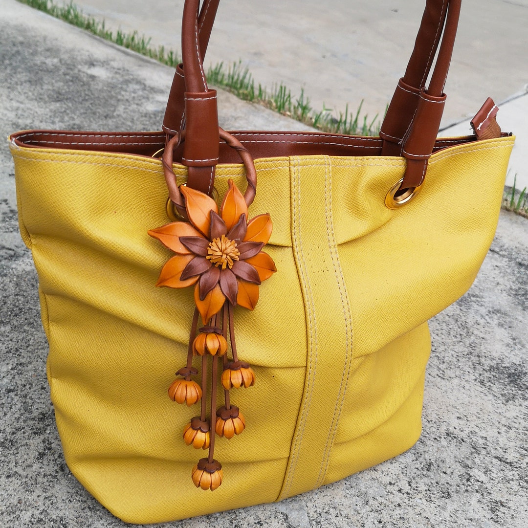Yellow Leather Flower, Leather Purse Charm, Keychain Leather Flowers - Etsy