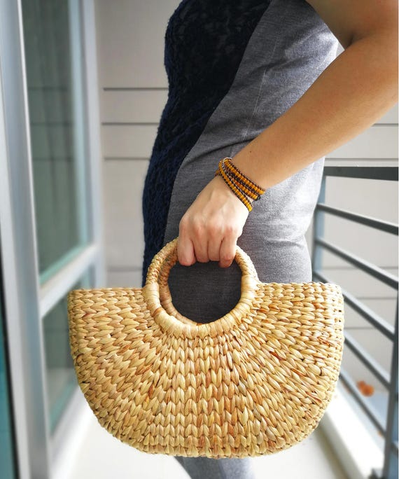 Natural Basket Handmade Straw Bag Water Hyacinth Bag Woven Bag 