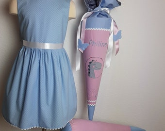 Schulkleid & Schultüte handgefertigt blau,Einschulungskleid,Sommerkleid Mädchen blau,Schultüte,Schulanfang Kleid,Zuckertüte,kissen rohling