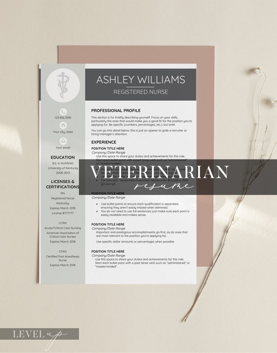 Veterinarian Resume Vet Tech Resume Vet Resume Veterinary Cv Etsy